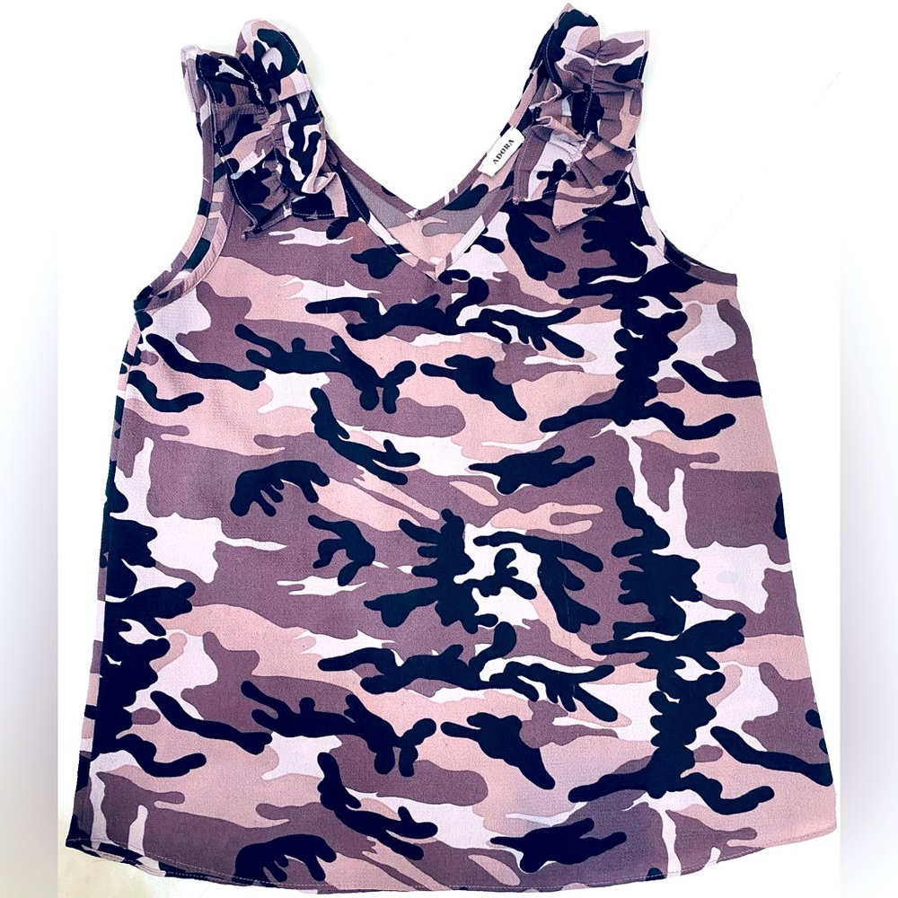 Adora purple, pink, and black camo tank. Large
